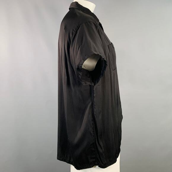 TUKI Size XL Black Rayon Twill Two Pockets Oversized Short Sleeve Shirt - Picture 2 of 5
